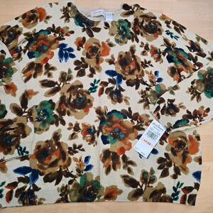 Alfred Dunner Mediterranea Floral Beaded Crew Neck Sweater Size 2X Multi